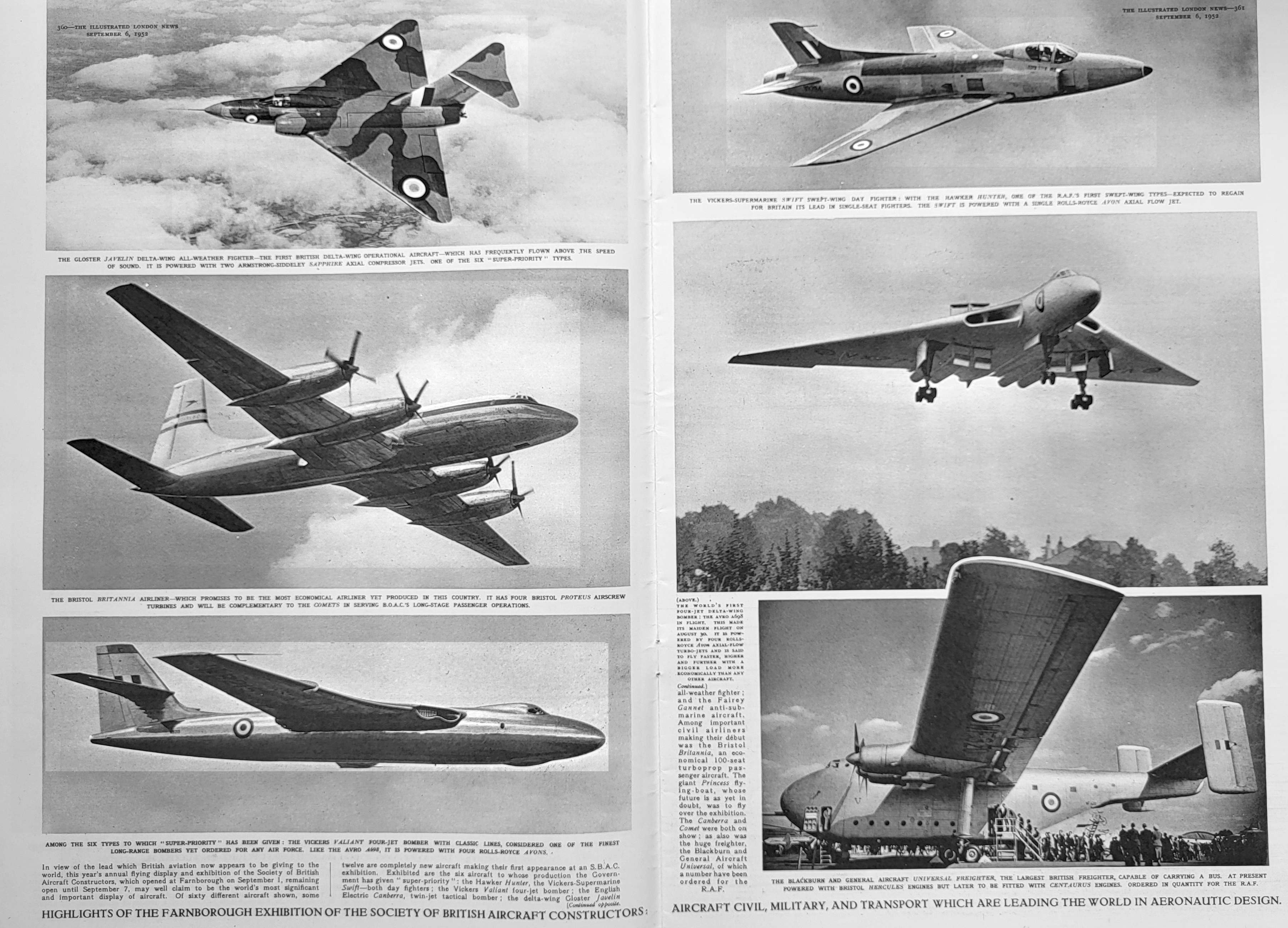 Farnborough sept 6 new planes 1952